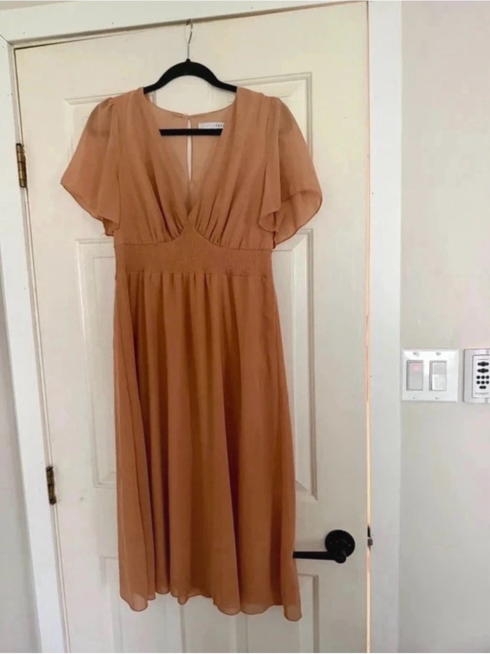Baltic Born Rust Midi Dress with Flutter Sleeves